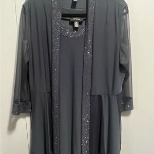 R&M Richards Charcoal Dress with Sheer Detail